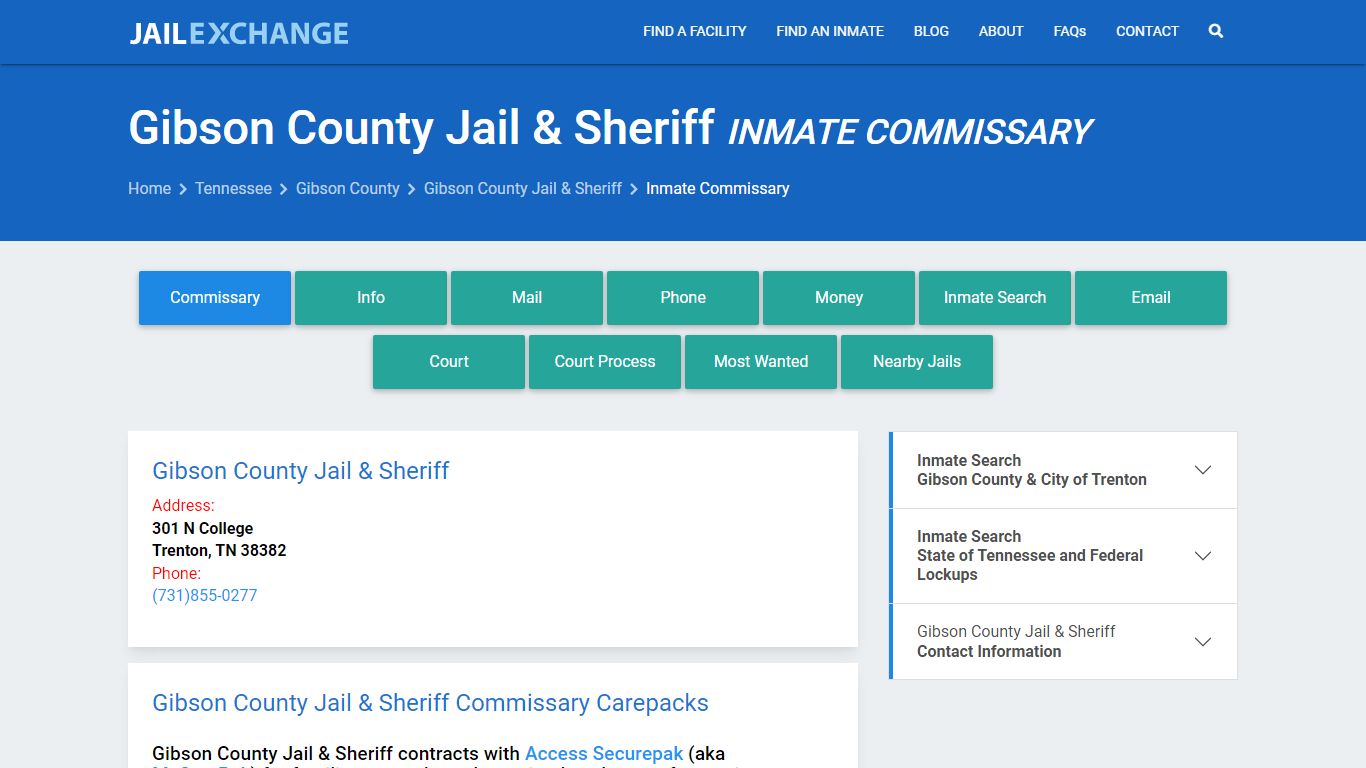 Inmate Commissary, Care Packs - Gibson County Jail & Sheriff, TN