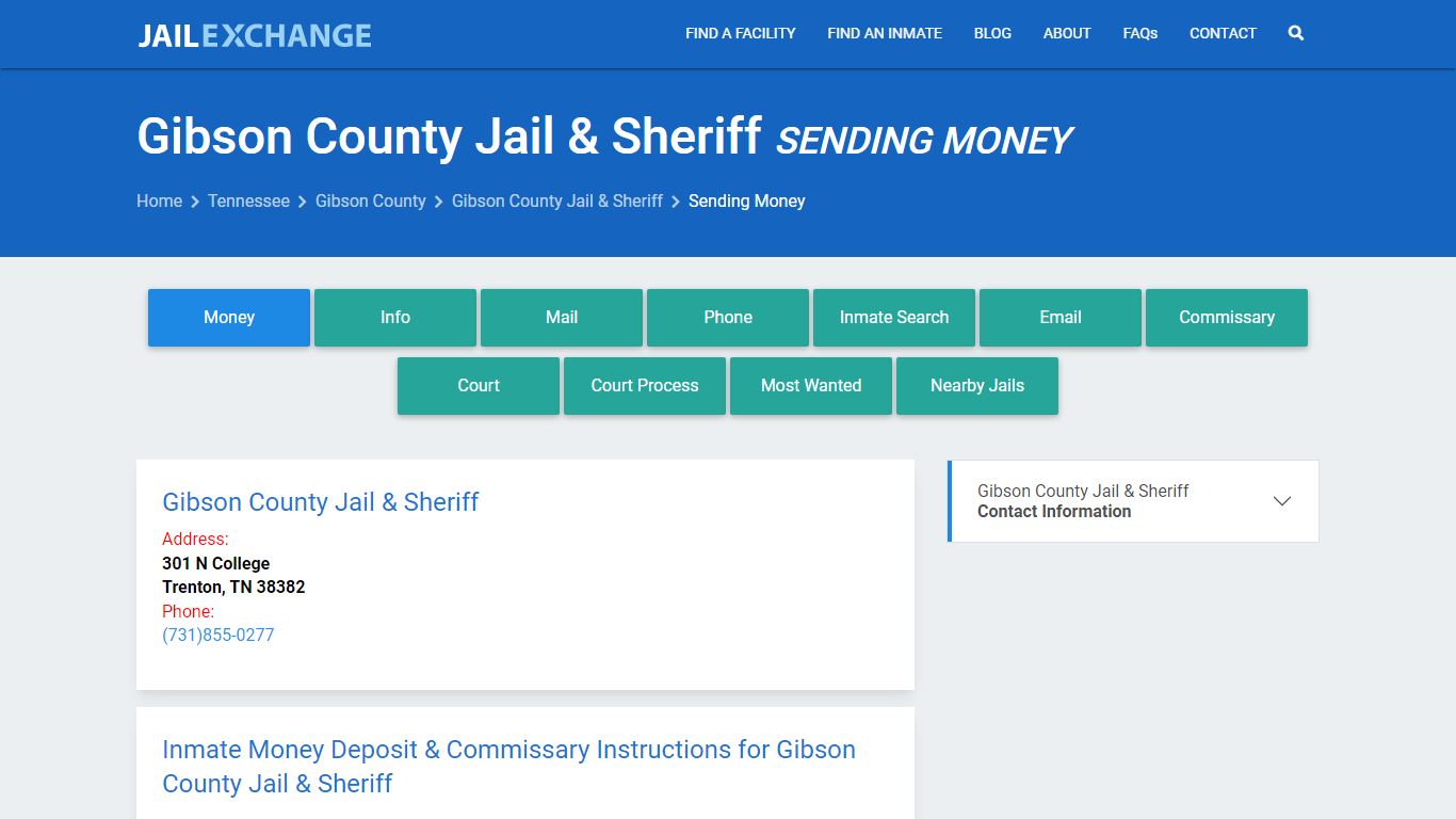 Send Money to Inmate - Gibson County Jail & Sheriff, TN