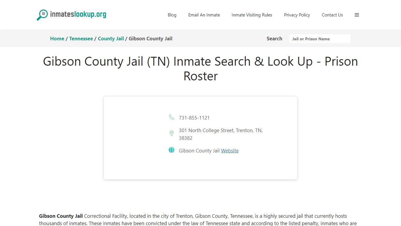 Gibson County Jail (TN) Inmate Search & Look Up - Prison Roster